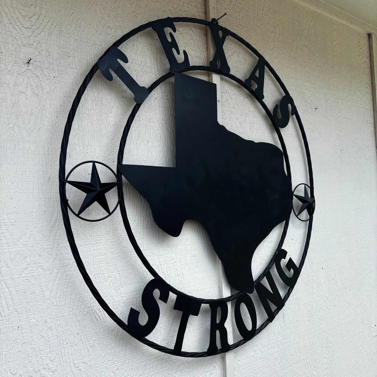 TEXAS STRONG BLACK METAL SIGN WESTERN HOME DECOR HANDMADE