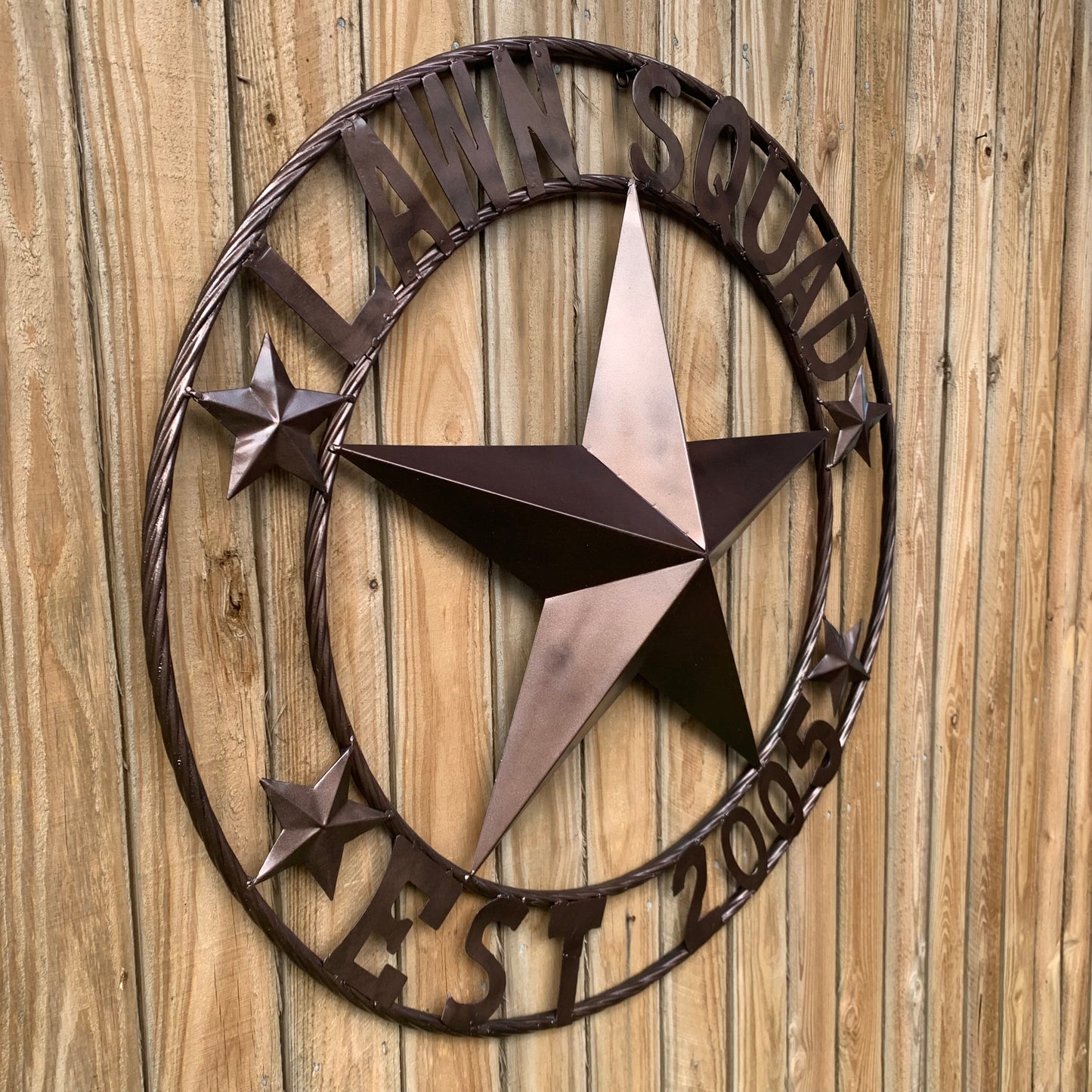 LAWN SQUAD STYLE CUSTOM BARN STAR NAME YOUR CUSTOM NAME STAR METAL NAME BARN STAR WITH TWISTED ROPE RING DESIGN METAL WALL 3d STAR ART WESTERN HOME DECOR RUSTIC BRONZE NEW