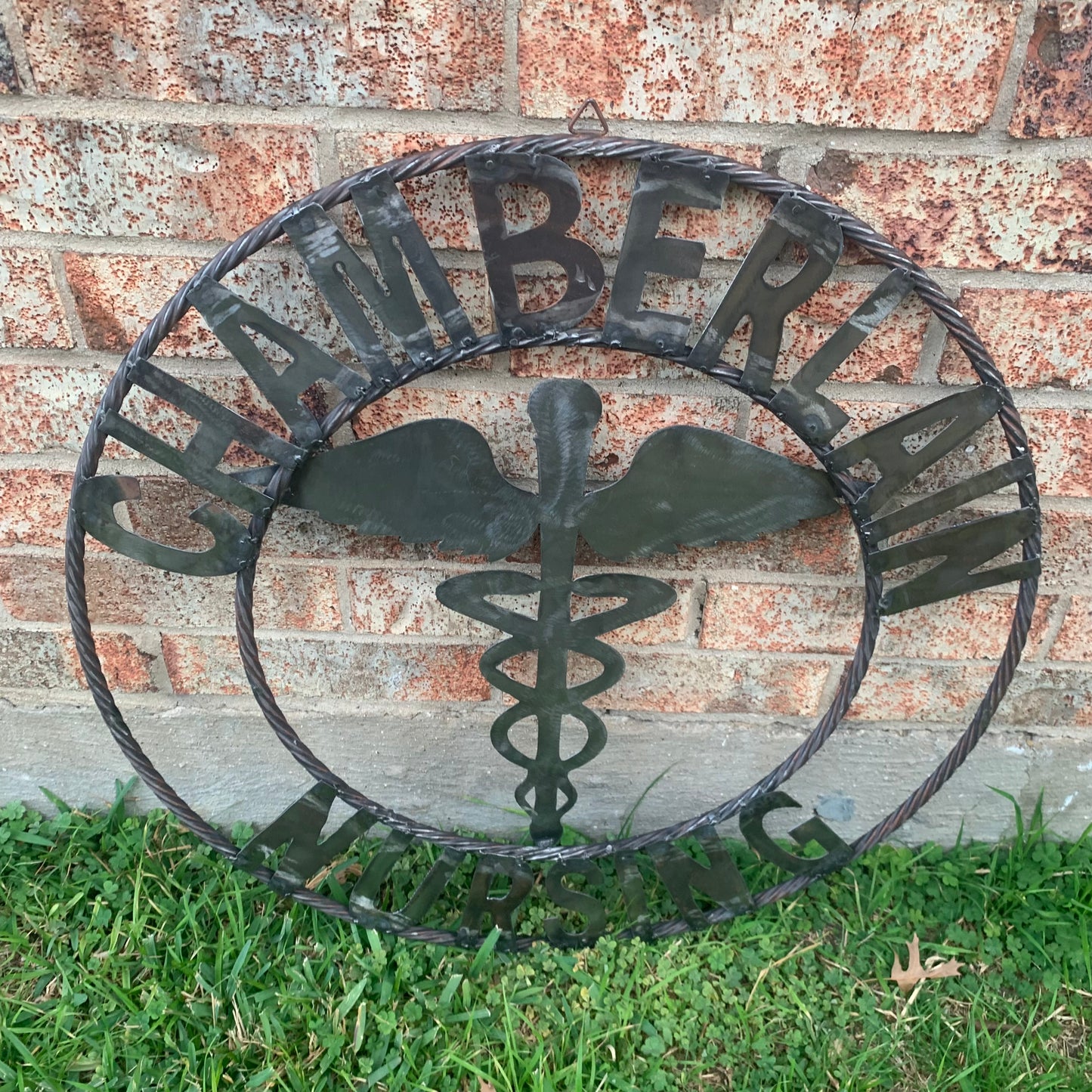 CUSTOM NAME CHAMBERLAIN NURSING STYLE TWISTIED RING BARN RUSTIC BRONZE METAL SIGN WESTERN HOME DECOR HANDMADE 24",32",36"