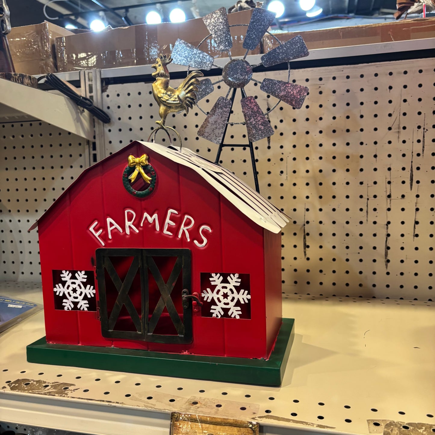 FARMERS CHRISTMAS RED BARN 13" x 20" x 7" METAL WESTERN HOME DECOR HANDMADE #EH13586