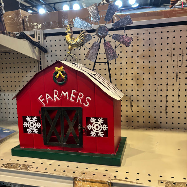 METAL CHRISTMAS BARN 13" x 20" x 7" WESTERN HOME DECOR HANDMADE NEW