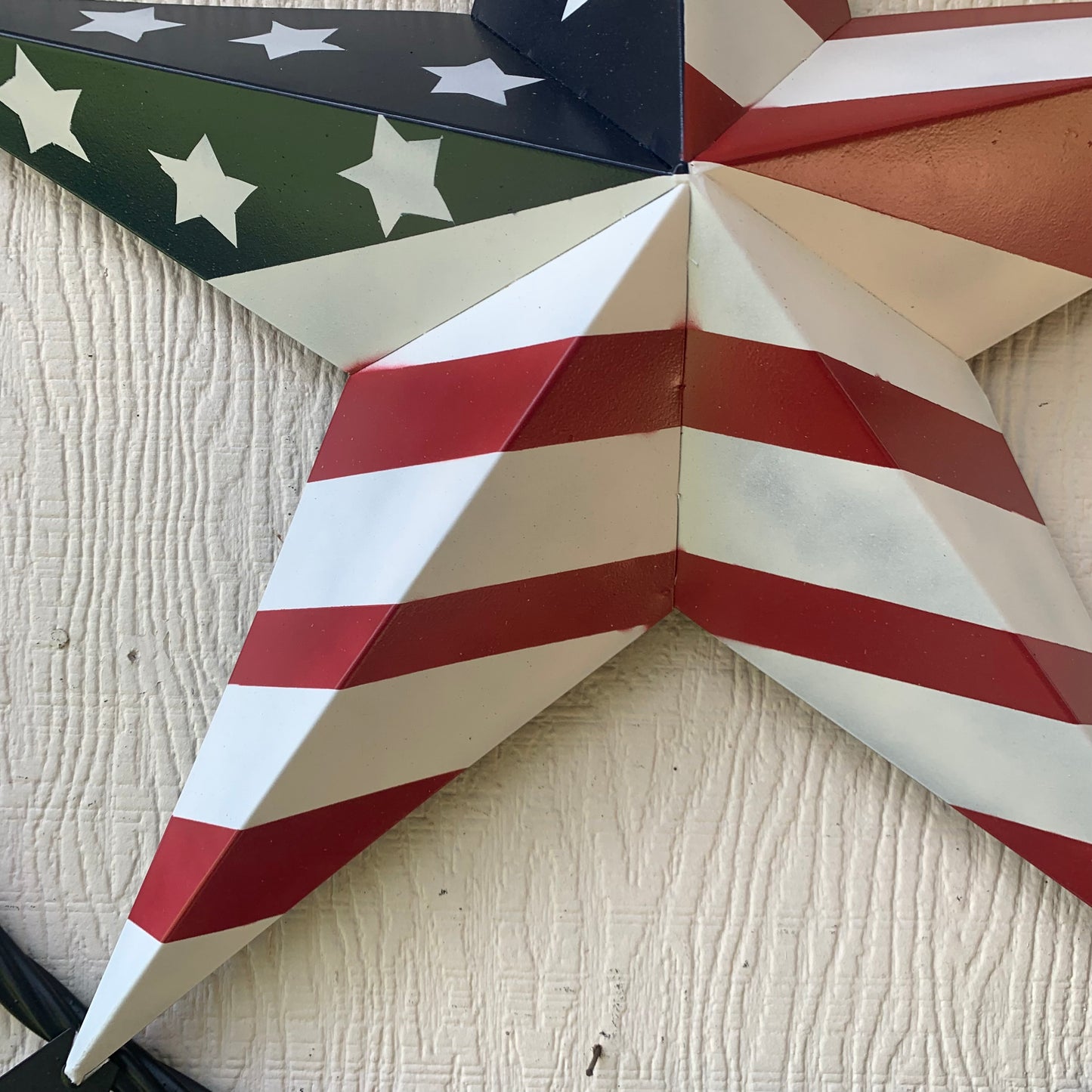 GOD BLESS AMERICA USA FLAG 3d STAR METAL BARN STAR BLACK TWISTED ROPE RING WALL ART WESTERN HOME DECOR RED WHITE & BLUE HANDMADE NEW #EH10490