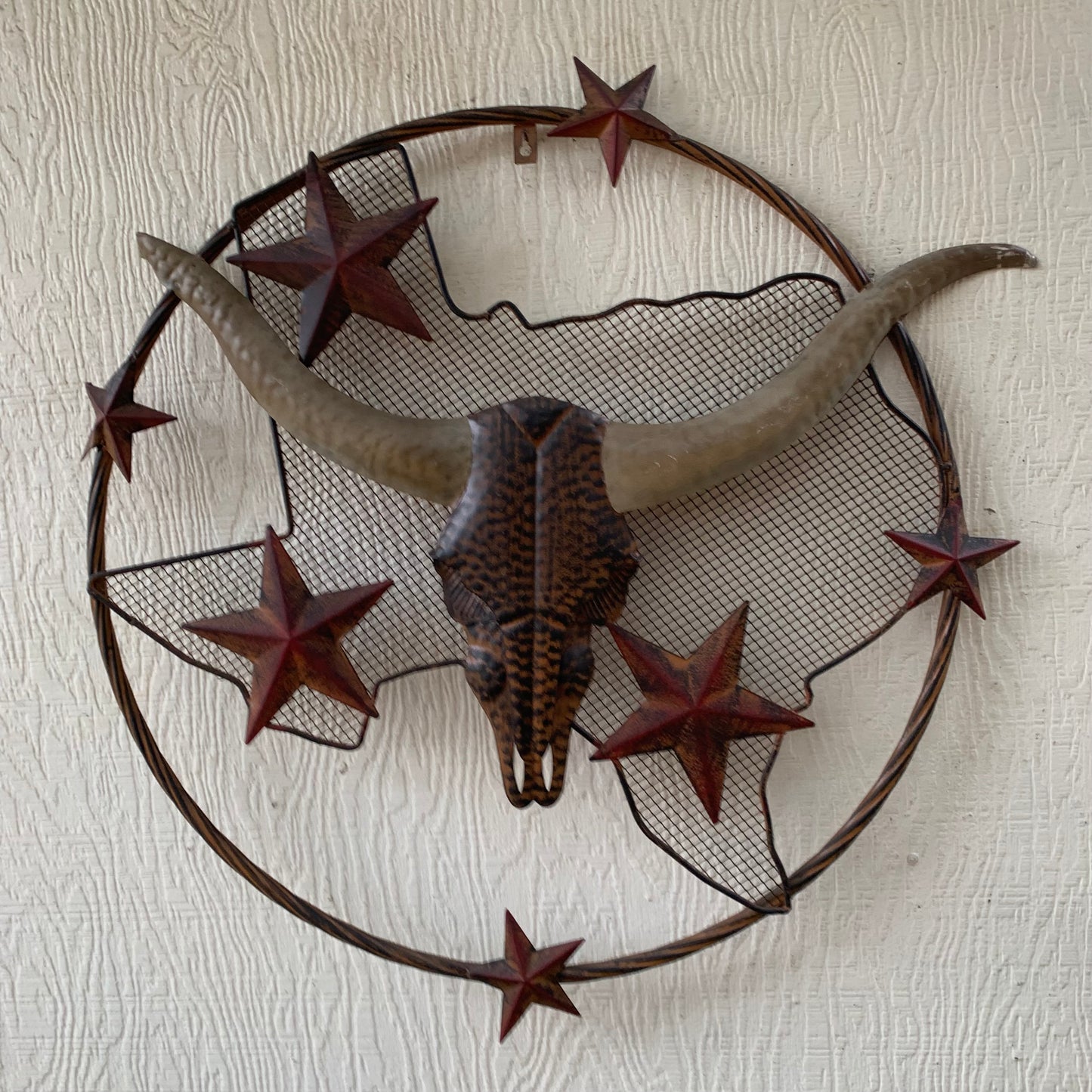 24" LONGHORNS & STARS METAL WALL ART SCULPTURE WESTERN HOME DECOR HANDMADE NEW