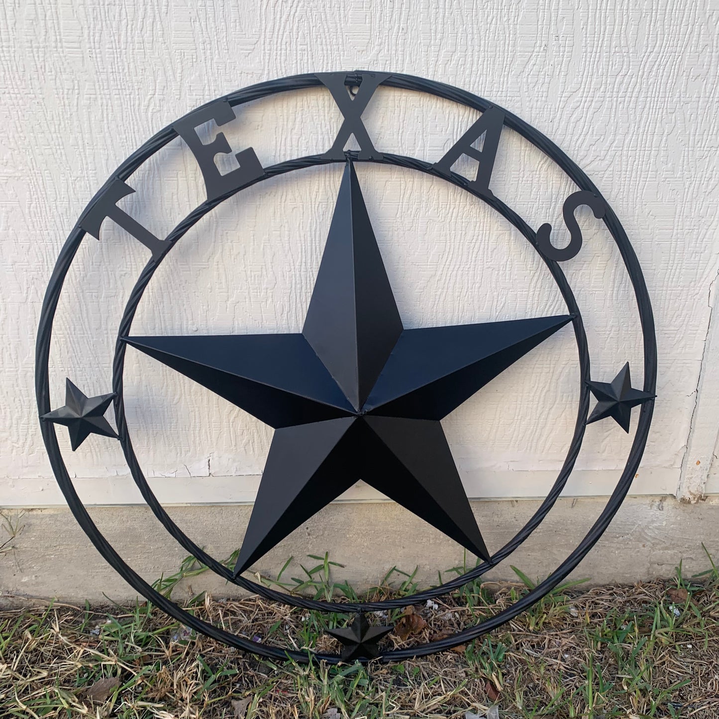 TEXAS LONESTAR WITH 3 SMALL STARS BARN STAR METAL RUSTIC BLACK TWISTED ROPE RING WESTERN HOME DECOR HANDMADE NEW