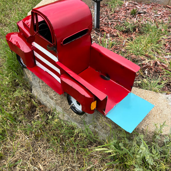 USA FLAG TRUCK 24" PICKUP PATRIOTIC TRUCK RED WHITE TAIL DOWN METAL GARDEN ART FIGURINE WESTERN HOME DECOR HANDMADE #EH12855