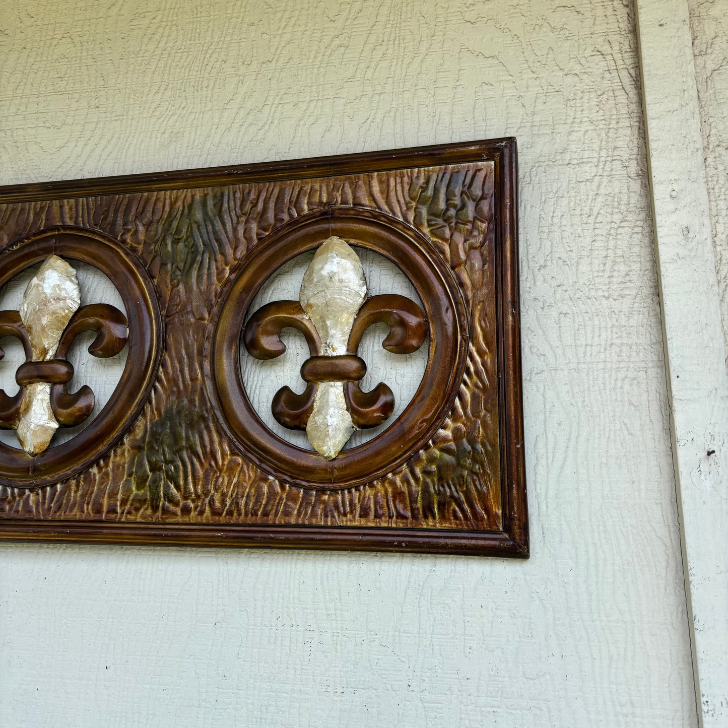 36" FLEUR DE LIS GOLD BROWN RECTANGLE WALL ART WESTERN METAL ART HANDMADE #EH13330
