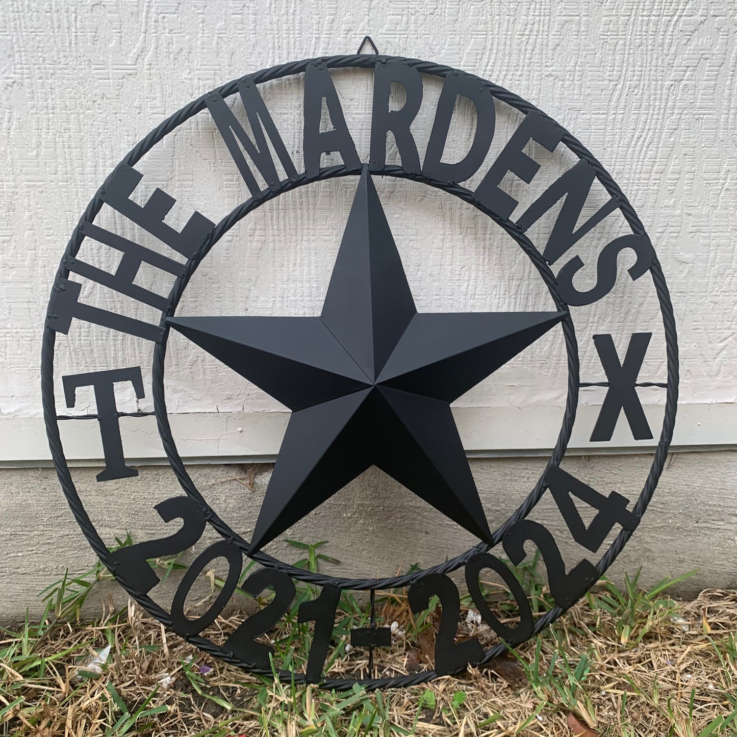 MARDENS STYLE CUSTOM NAME STAR BARN METAL STAR 3d TWISTED ROPE RING WESTERN HOME DECOR RUSTIC BLACK HANDMADE 24",32",36",50"