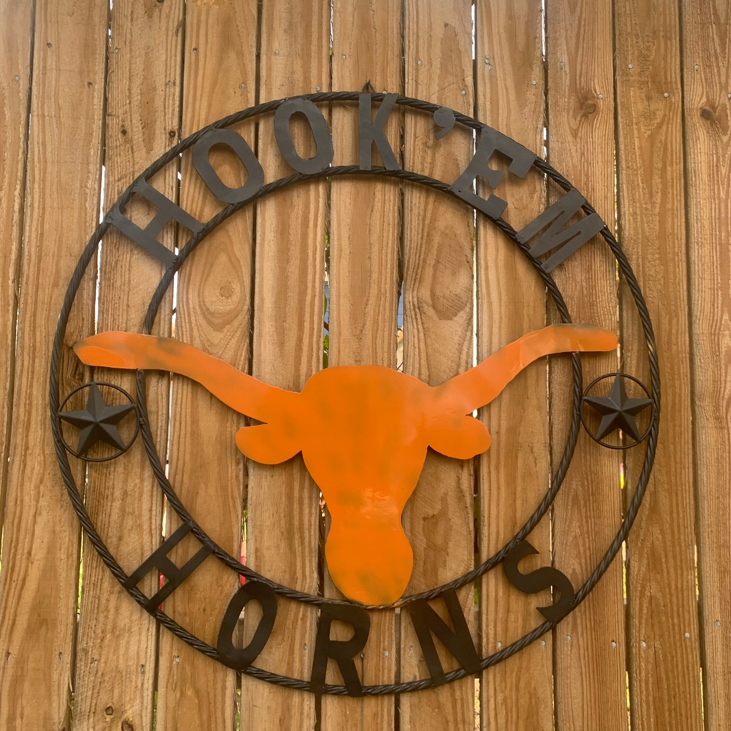 HOOKEM HORNS WITH LONE STAR TEXAS LONGHORNS HOOK EM METAL CUSTOM VINTAGE CRAFT WALL ART TEAM SIGN HANDMADE