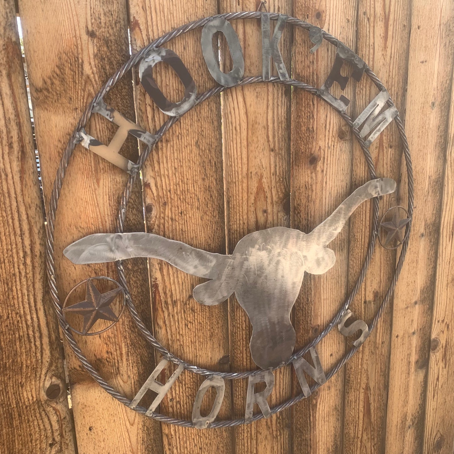 HOOKEM HORNS & LONE STAR TEXAS LONGHORNS HOOK EM RAW METAL UNPAINTED CUSTOM VINTAGE CRAFT WALL ART TEAM SIGN HANDMADE