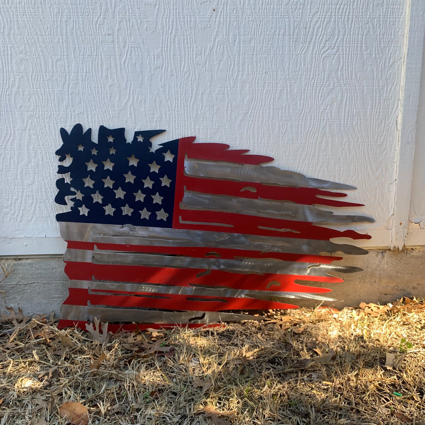 USA TATTERED AMERICAN FLAG METAL WALL ART WESTERN HOME DECOR HANDMADE NEW