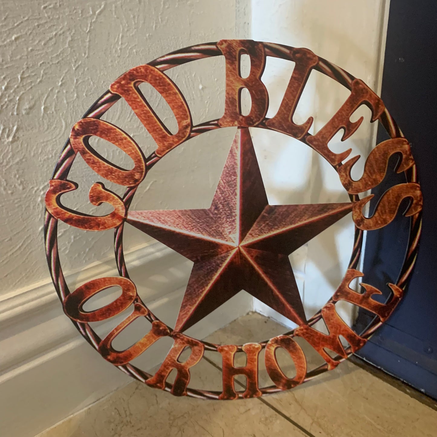 12" GOD BLESS OUR HOME METAL FLAT 2D  STAR SIGN LASERCUT ART WESTERN HOME DECOR HANDMADE NEW #EH11364