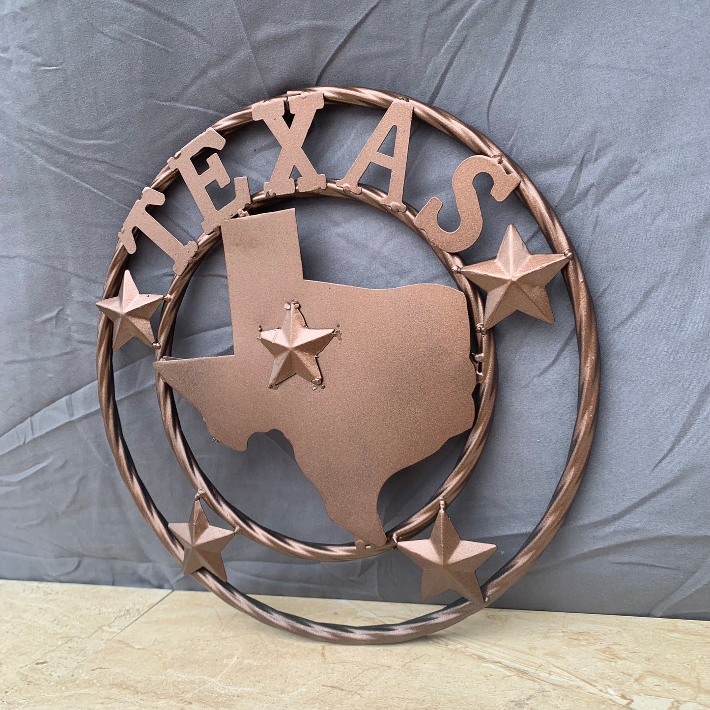12" STATE OF TEXAS MAP RUSTIC BRONZE TWISTED RING METAL SIGN WESTERN HOME DECOR HANDMADE NEW