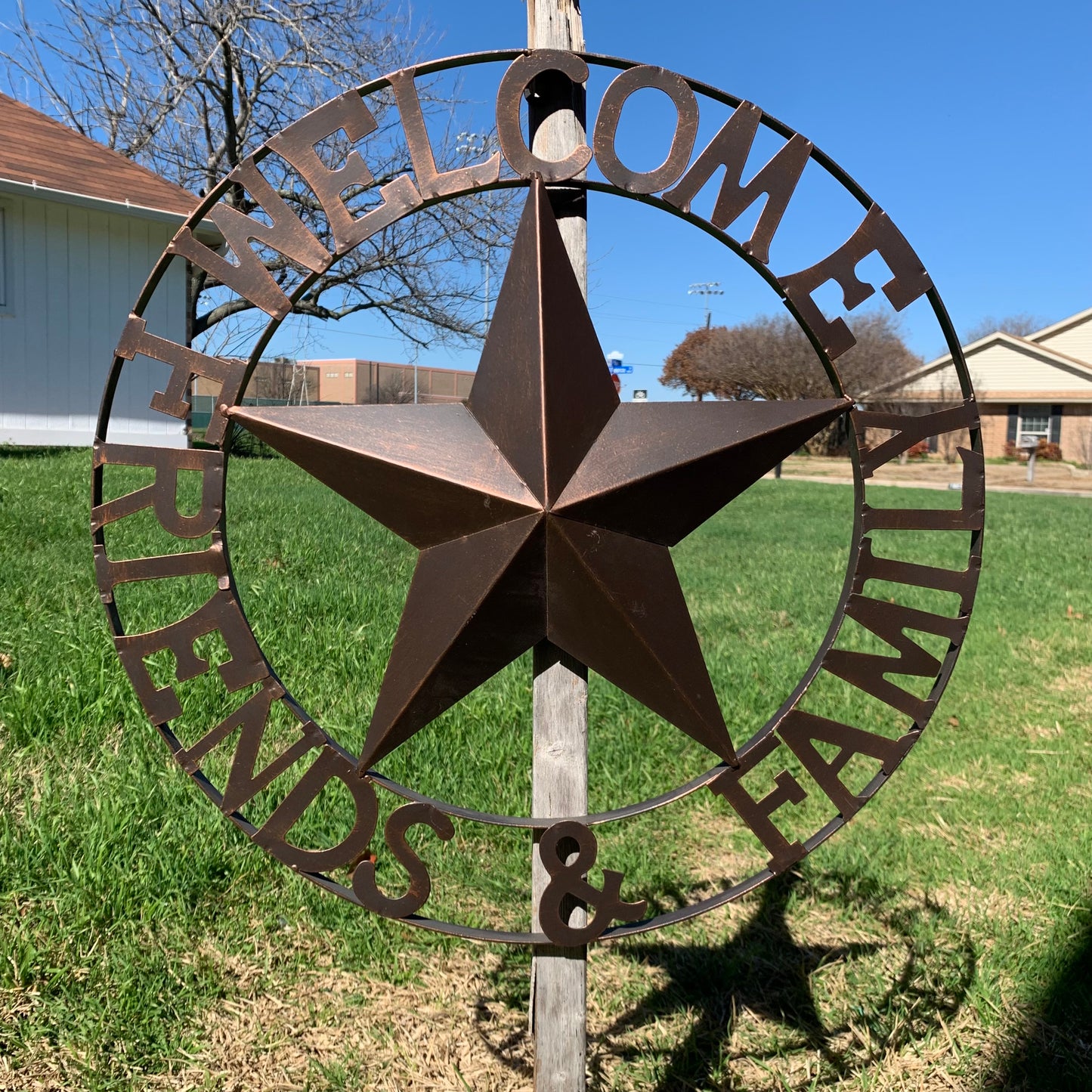 WELCOME FRIENDS FAMILY BARN METAL STAR WALL ART BRONZE WESTERN HOME DECOR HANDMADE NEW #EH13339