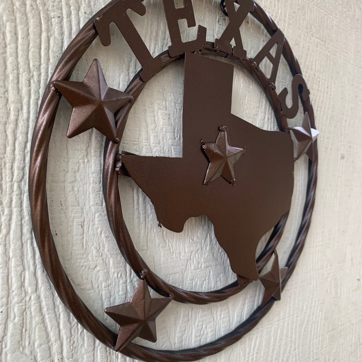 12" STATE OF TEXAS MAP RUSTIC BRONZE TWISTED RING METAL SIGN WESTERN HOME DECOR HANDMADE NEW