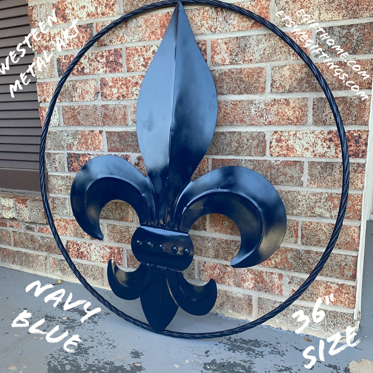 NAVY BLUE 24",36" FLEUR DE LIS METAL WALL ART SIGN WESTERN HOME DECOR HANDMADE NEW #EH10764