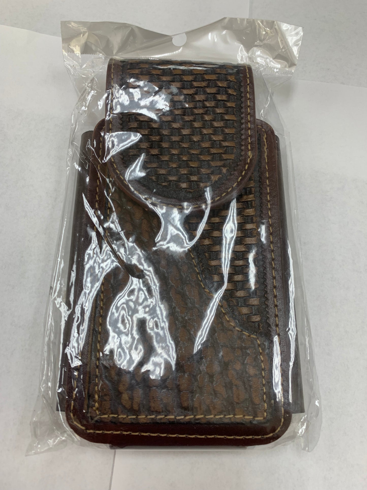 LEATHER 7" HOLSTER PHONE POUCH SIMPLE STYLE BASKET WEAVE EXTRA LARGE BELT LOOP CELL PHONE CASE UNIVERSAL OVERSIZE WESTERN LEATHER ART HANDMADE NEW #EH11713