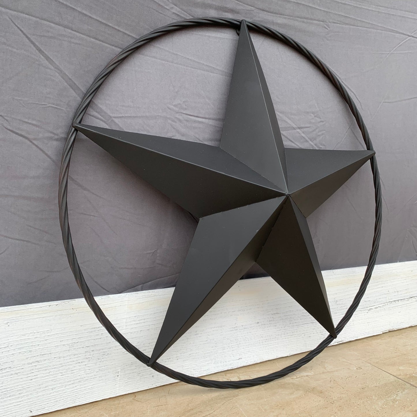 RUSTIC BLACK BARN STAR METAL LONE STAR 3d TWISTED ROPE RING WESTERN HOME DECOR HANDMADE NEW 12",16",24",32",36"-#EH10608