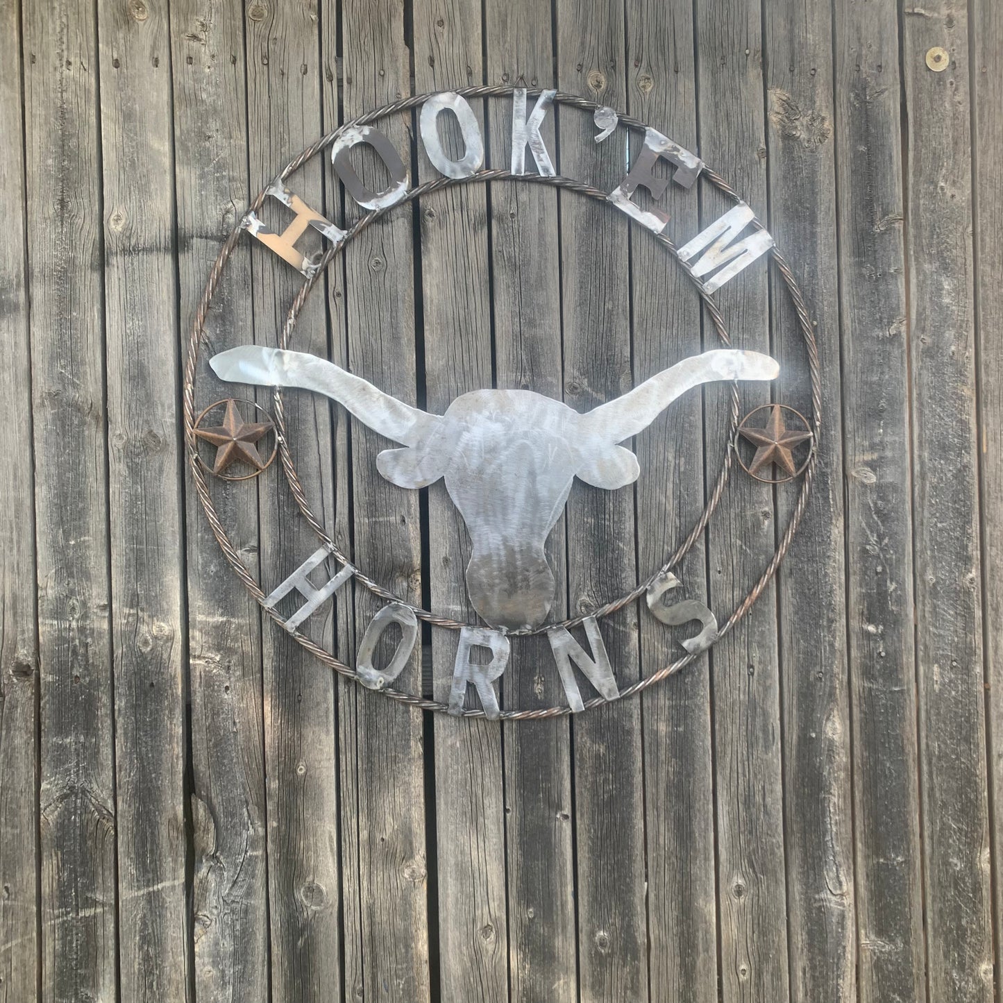 HOOKEM HORNS & LONE STAR TEXAS LONGHORNS HOOK EM RAW METAL UNPAINTED CUSTOM VINTAGE CRAFT WALL ART TEAM SIGN HANDMADE