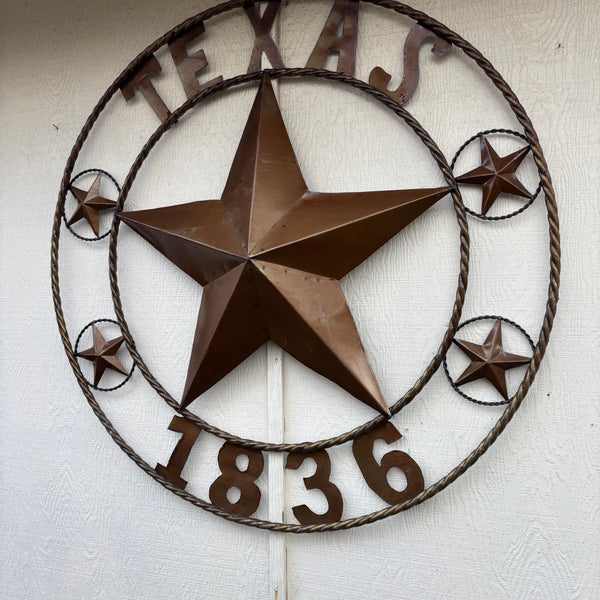 TEXAS 1836 GIANT NATURAL RUSTIC SEALED UNPAINTED LARGE OVERSIZE METAL LONESTAR GENUINE RUST PATINA LONE STAR TWISTED ROPE RING 4,5,6 FOOT