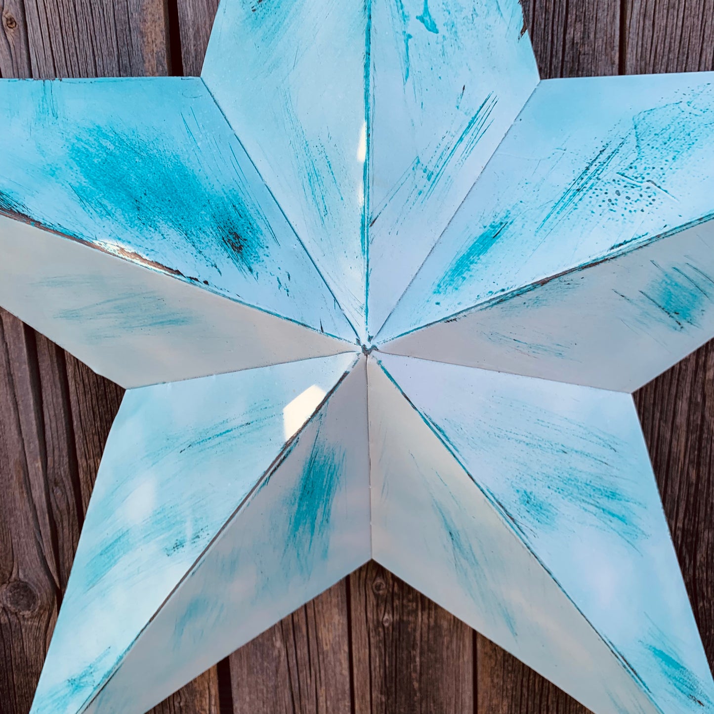 #EH11219 TURQUOISE WHITE DISTRESSED STAR TWO TONE TEXTURE BARN STAR METAL LONESTAR TWISTED ROPE RING WESTERN HOME DECOR HANDMADE NEW