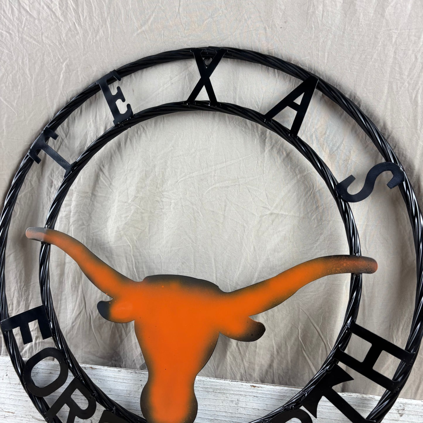 TEXAS FORT WORTH METAL SIGN LONGHORNS ORANGE WESTERN HOME DECOR HANDMADE