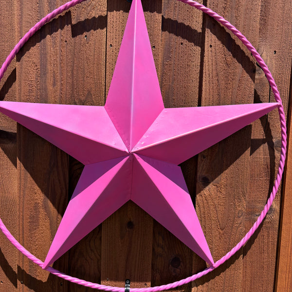 PINK STAR BARN METAL LONE STAR TWISTED ROPE RING WESTERN HOME DECOR HANDMADE 12",24",36"