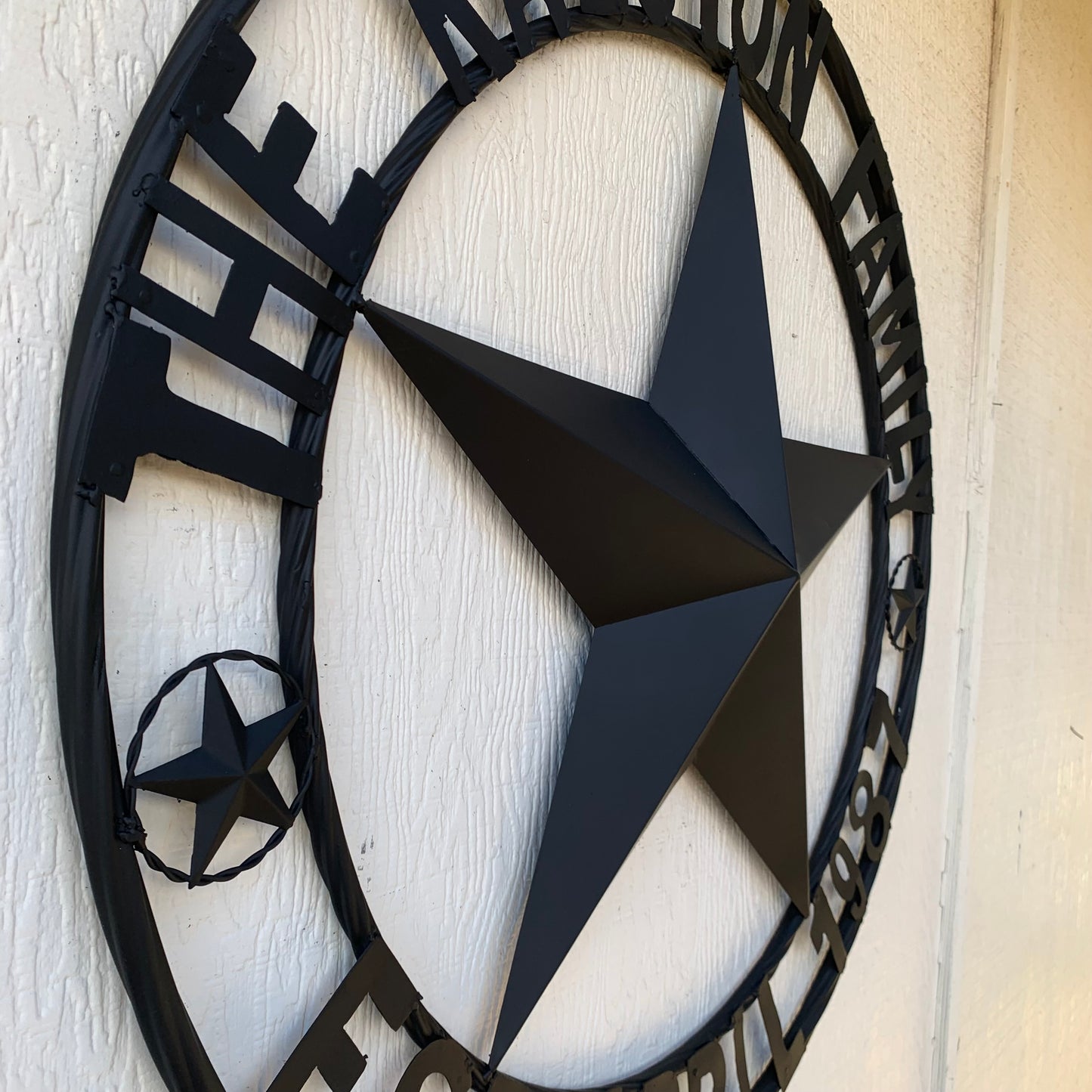 RALSTON FAMILY STYLE CUSTOM NAME STAR BARN METAL STAR 3d TWISTED ROPE RING WESTERN HOME DECOR RUSTIC BLACK HANDMADE 24",32",36",50"