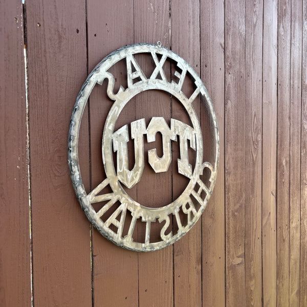 TCU TEXAS CHRISTIAN CUSTOM RAW METAL VINTAGE CRAFT TEAM SIGN UNPAINTED HANDMADE
