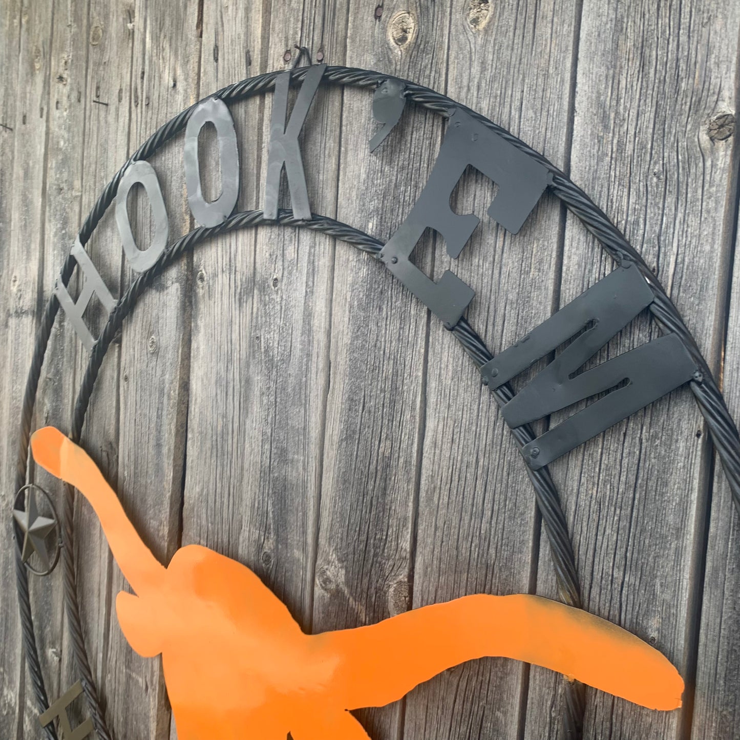 HOOKEM HORNS WITH LONE STAR TEXAS LONGHORNS HOOK EM METAL CUSTOM VINTAGE CRAFT WALL ART TEAM SIGN HANDMADE