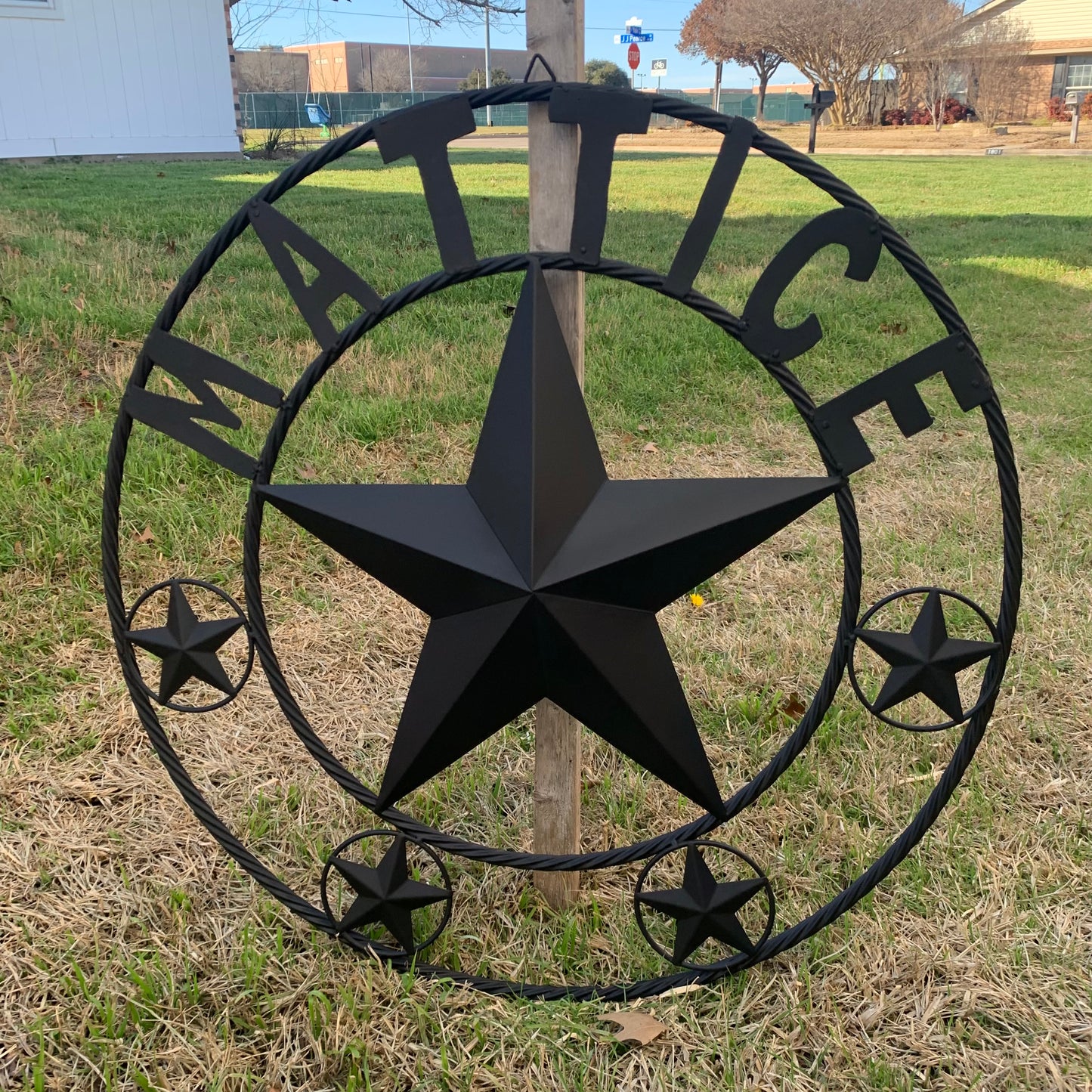 MATTICE STYLE BLACK STAR YOUR CUSTOM NAME BARN METAL STAR 3d TWISTED ROPE RING WESTERN HOME DECOR HANDMADE 24",32",36",50"