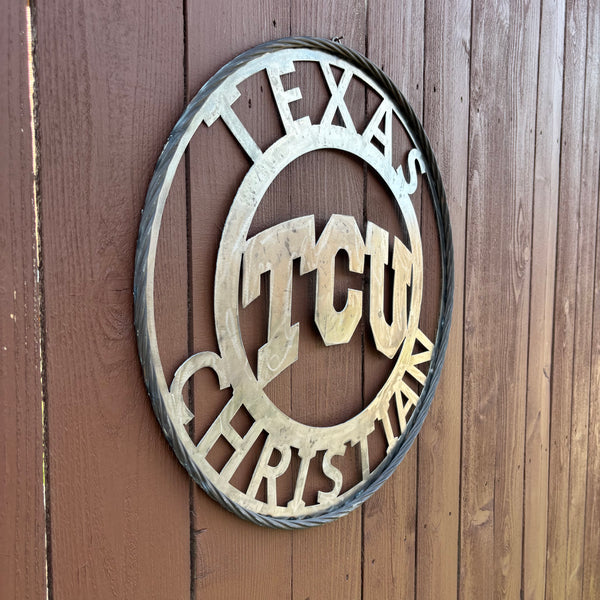 TCU TEXAS CHRISTIAN CUSTOM RAW METAL VINTAGE CRAFT TEAM SIGN UNPAINTED HANDMADE