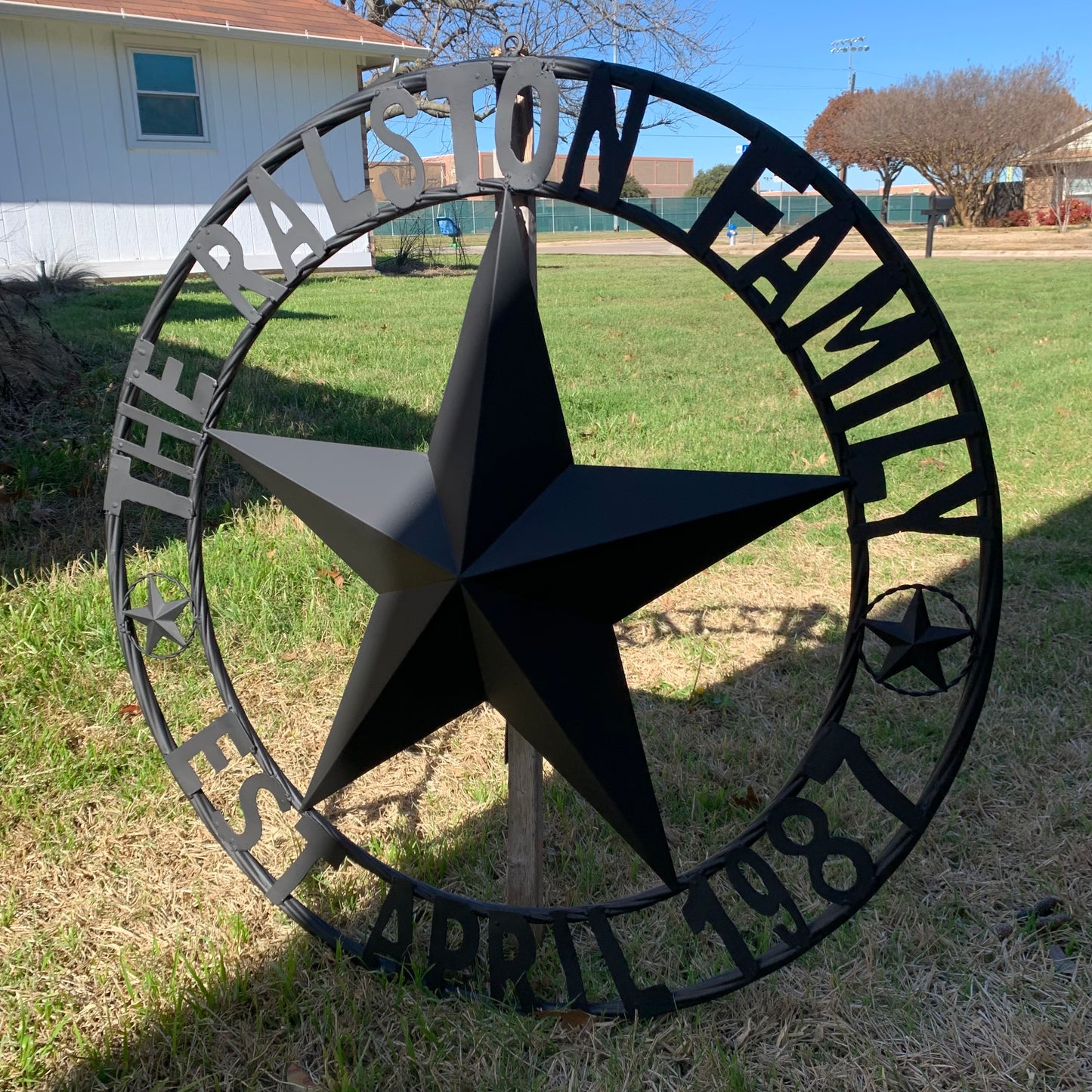 RALSTON FAMILY STYLE CUSTOM NAME STAR BARN METAL STAR 3d TWISTED ROPE RING WESTERN HOME DECOR RUSTIC BLACK HANDMADE 24",32",36",50"