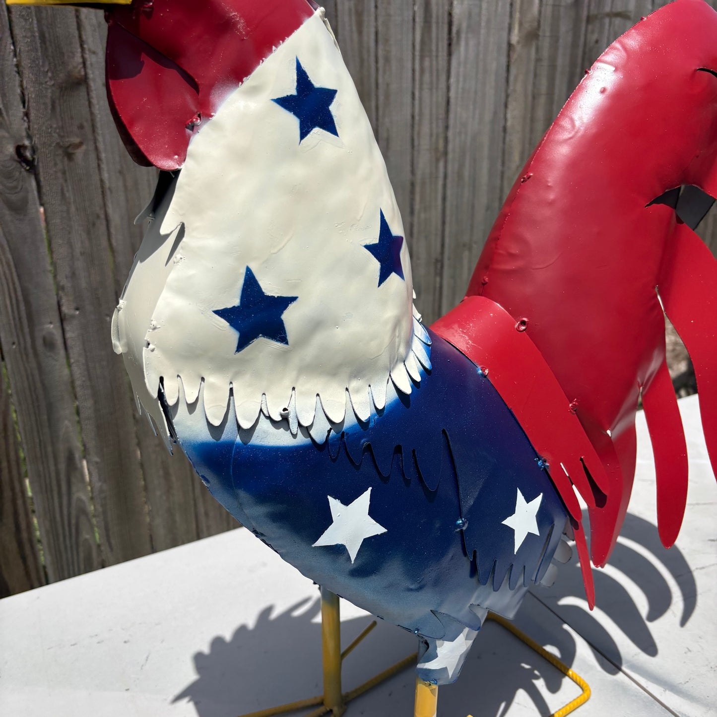 USA FLAG ROOSTER AMERICAN RED WHITE BLUE PATRIOTIC GARDEN METAL SCULPTURE WESTERN HOME DECOR ORNAMENT HANDMADE #34-003