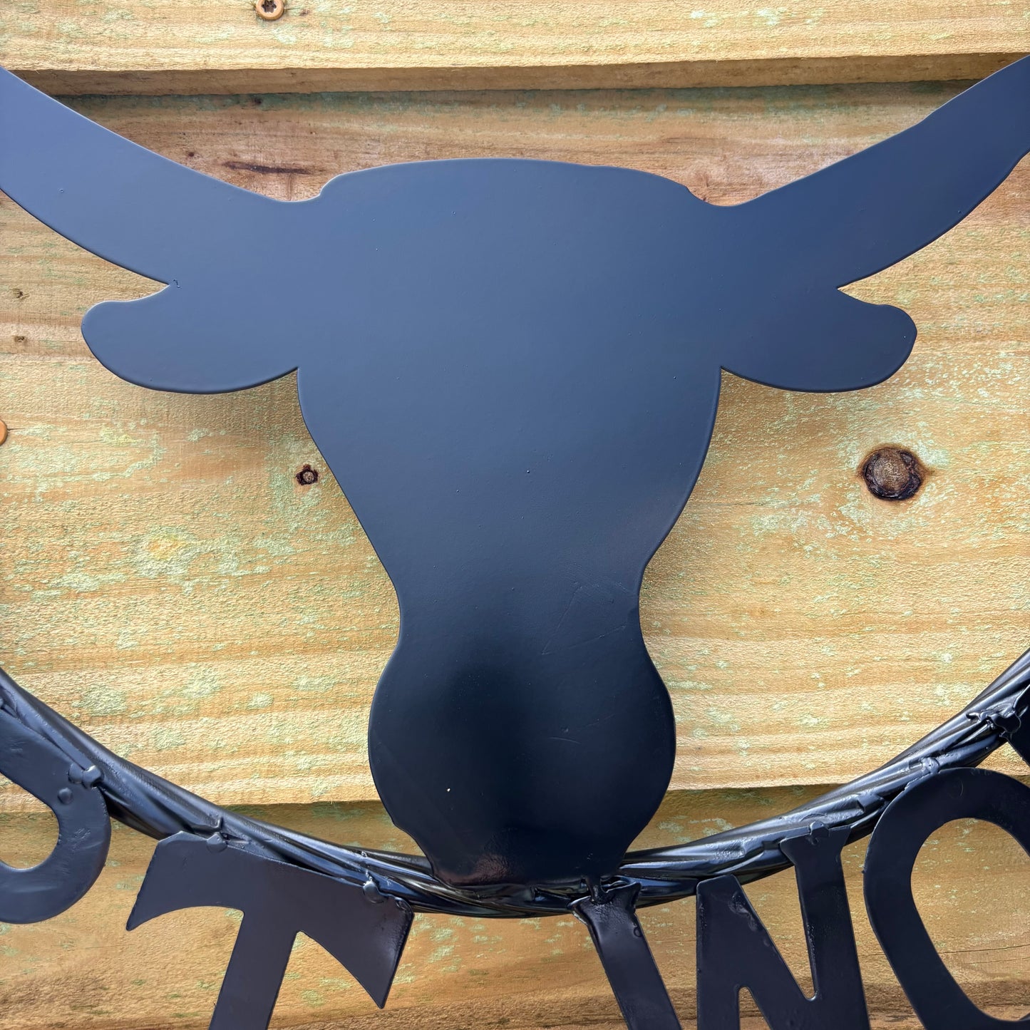 TEXAS FORT WORTH METAL SIGN LONGHORNS BLACK WESTERN HOME DECOR HANDMADE