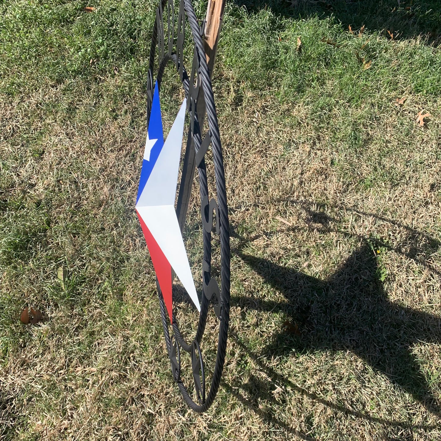 MORRISS TEXAS FLAG STYLE CUSTOM NAME STAR TWISTED ROPE BLACK RING WESTERN HOME DECOR HANDMADE