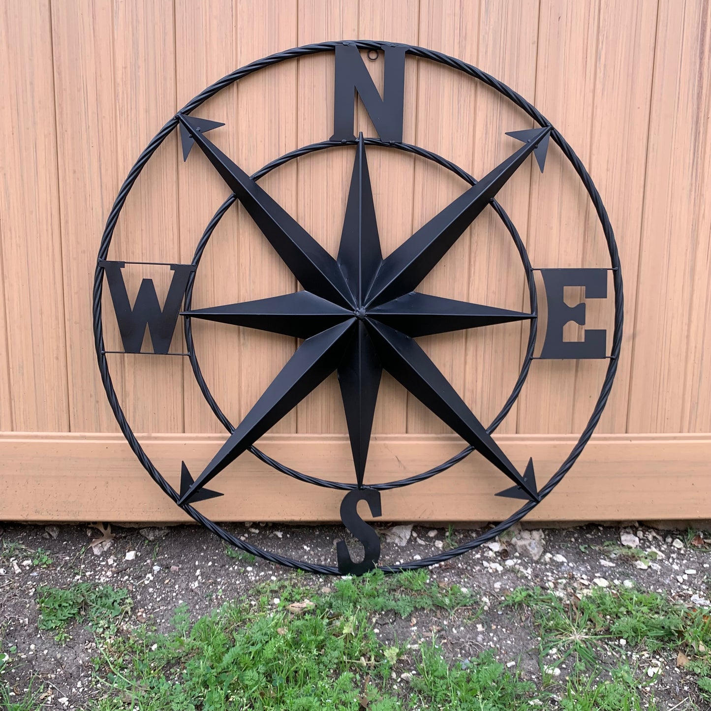 36" COMPASS RUSTIC BLACK METAL SIGN WALL ART WESTERN HOME DECOR HANDMADE NEW