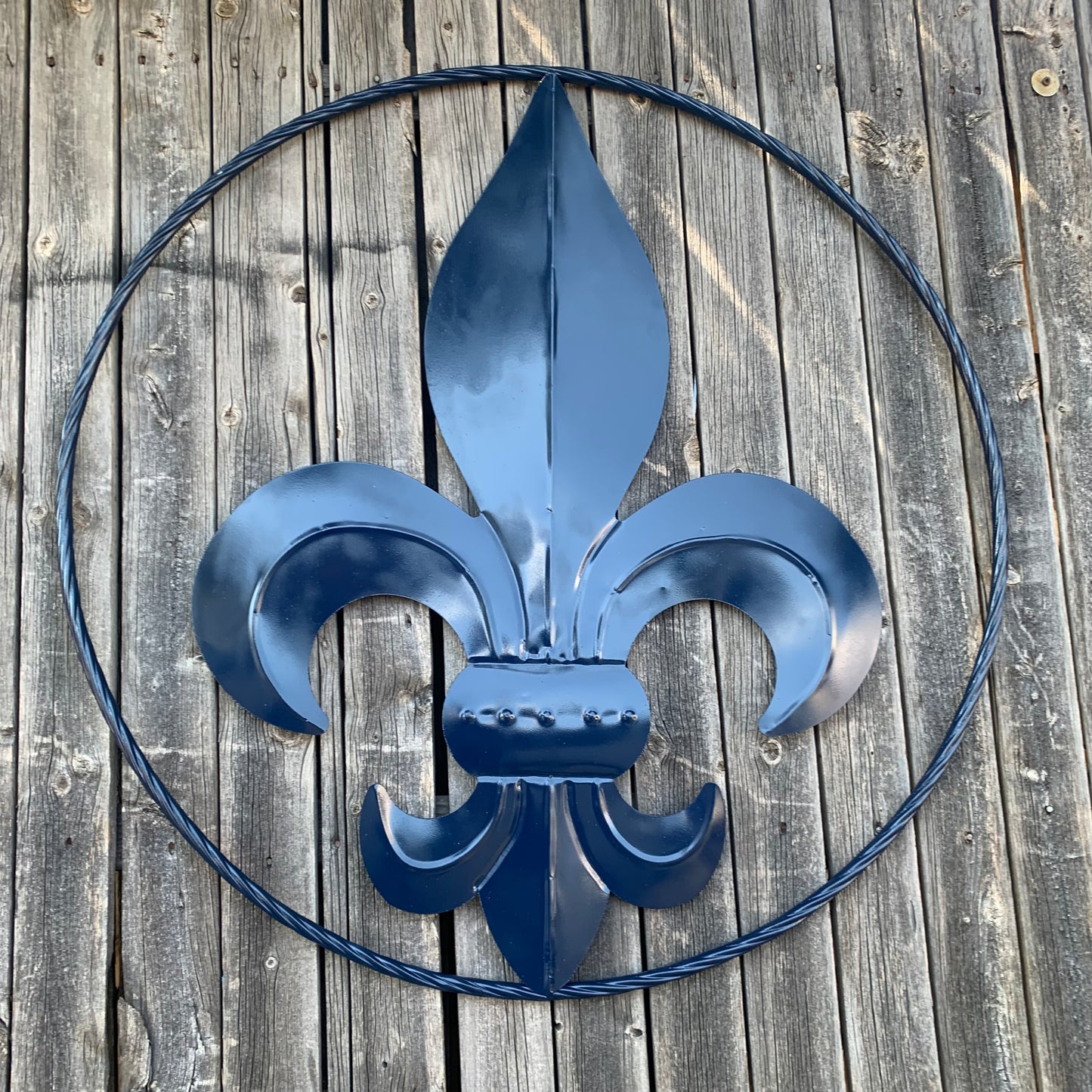 NAVY BLUE 24",36" FLEUR DE LIS METAL WALL ART SIGN WESTERN HOME DECOR HANDMADE NEW #EH10764