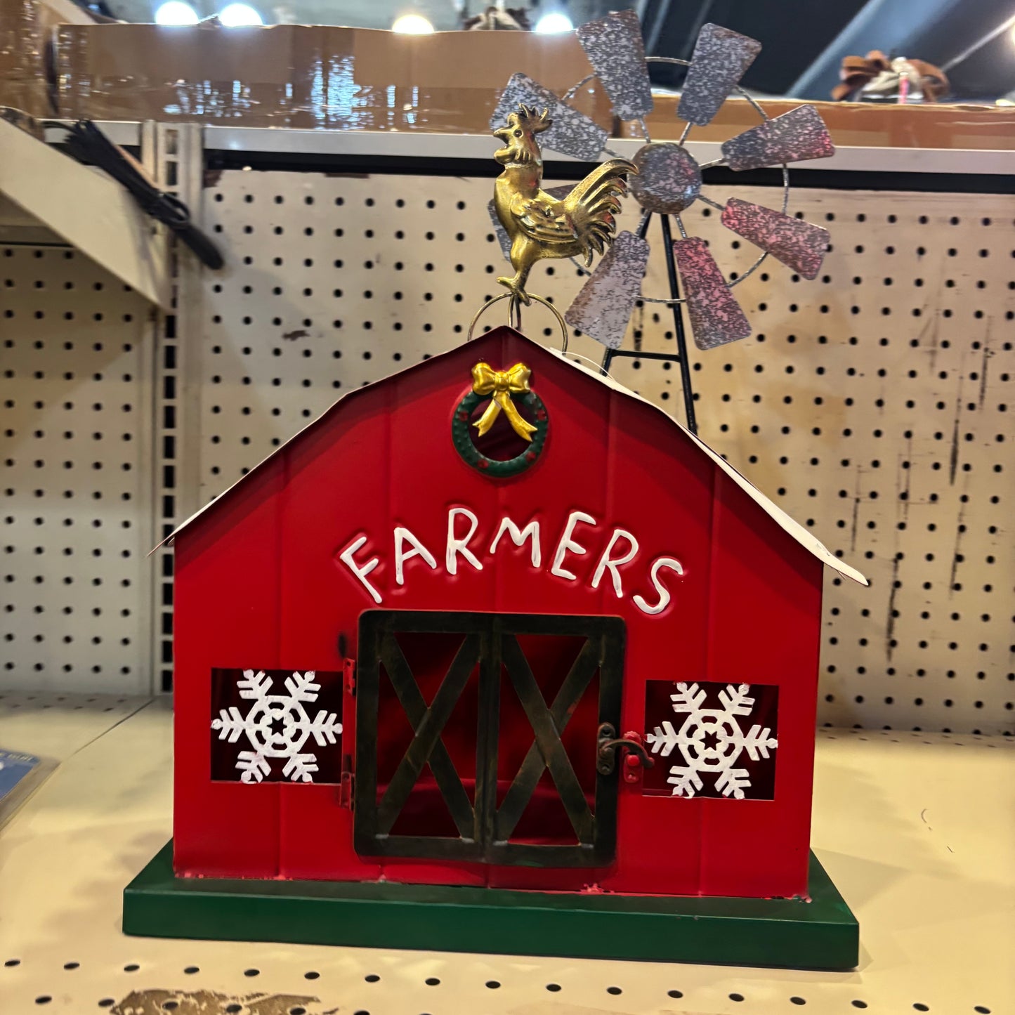 FARMERS CHRISTMAS RED BARN 13" x 20" x 7" METAL WESTERN HOME DECOR HANDMADE #EH13586