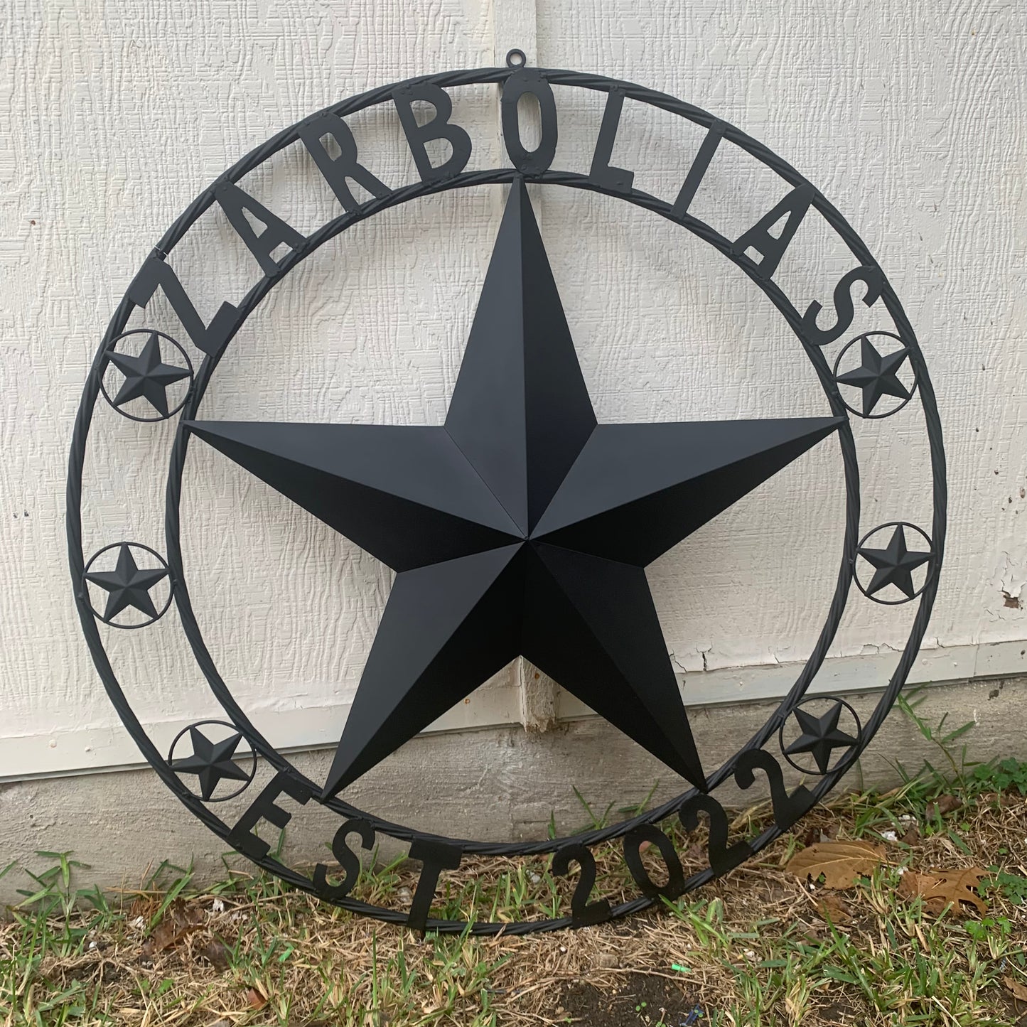 ZARBOLIAS STYLE CUSTOM NAME STAR BARN METAL STAR 3d TWISTED ROPE RING WESTERN HOME DECOR RUSTIC BLACK HANDMADE 24",32",36",50"
