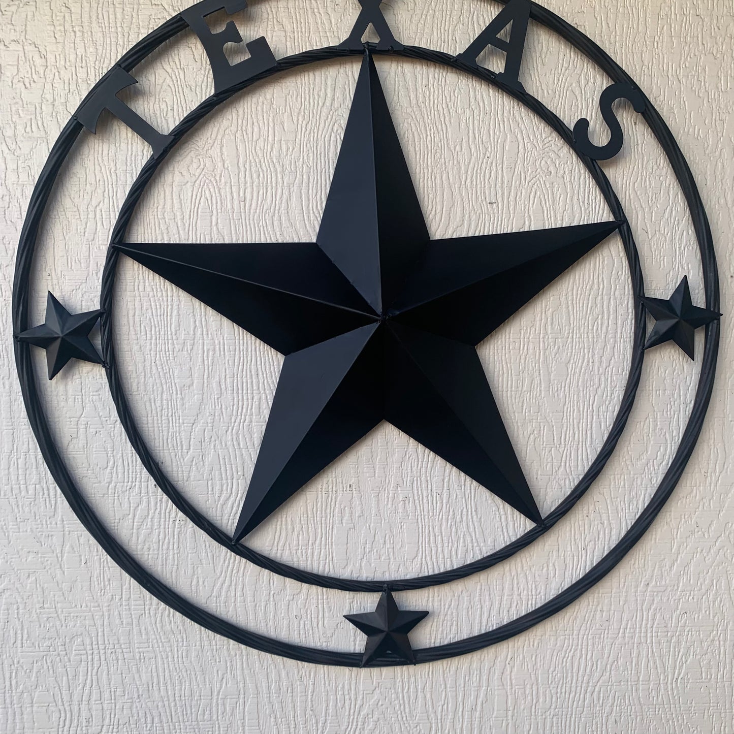 TEXAS LONESTAR WITH 3 SMALL STARS BARN STAR METAL RUSTIC BLACK TWISTED ROPE RING WESTERN HOME DECOR HANDMADE NEW