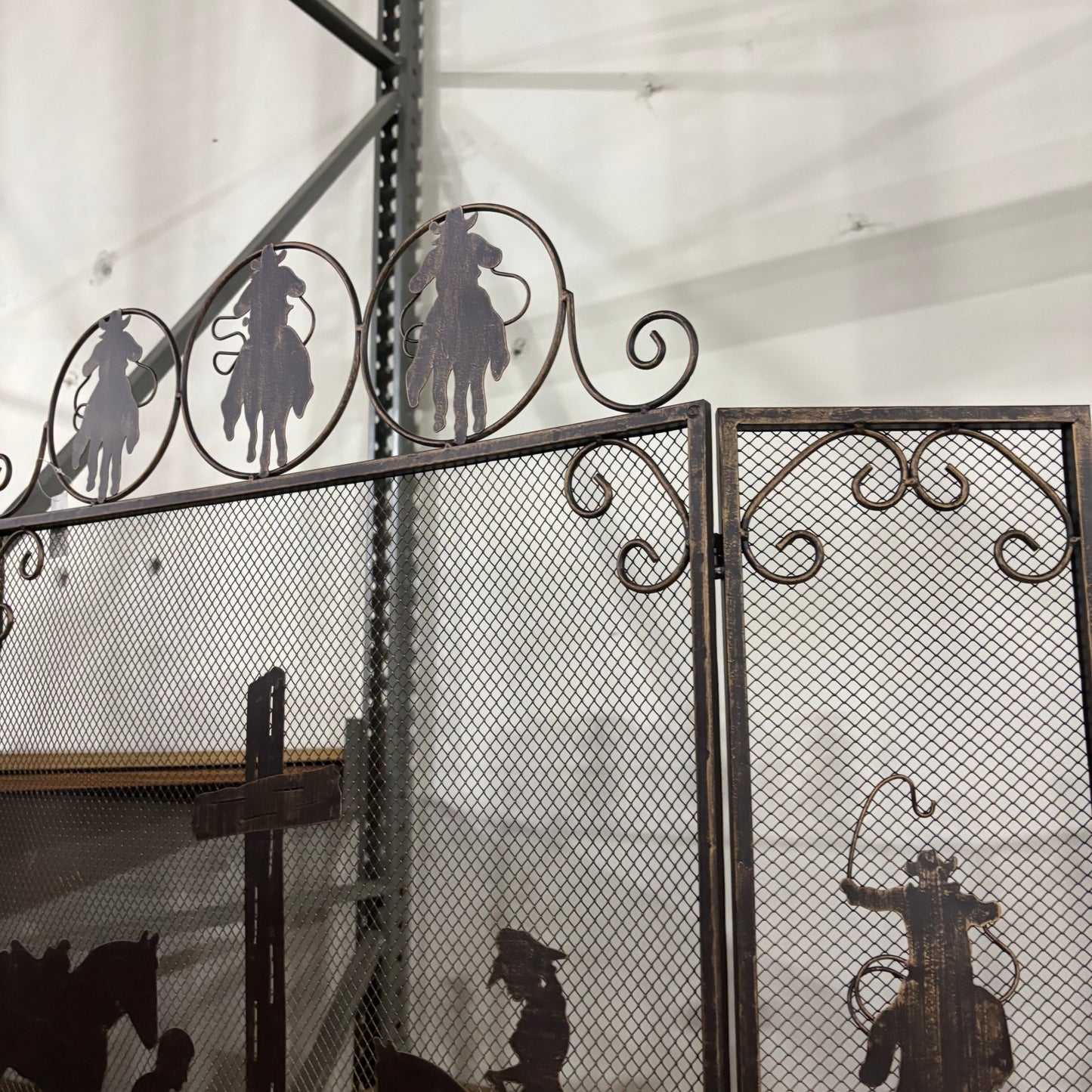 PRAYING COWBOY CHURCH METAL FIREPLACE SCREEN 39" X 34" WESTERN HOME DECOR HANDMADE #EH80004