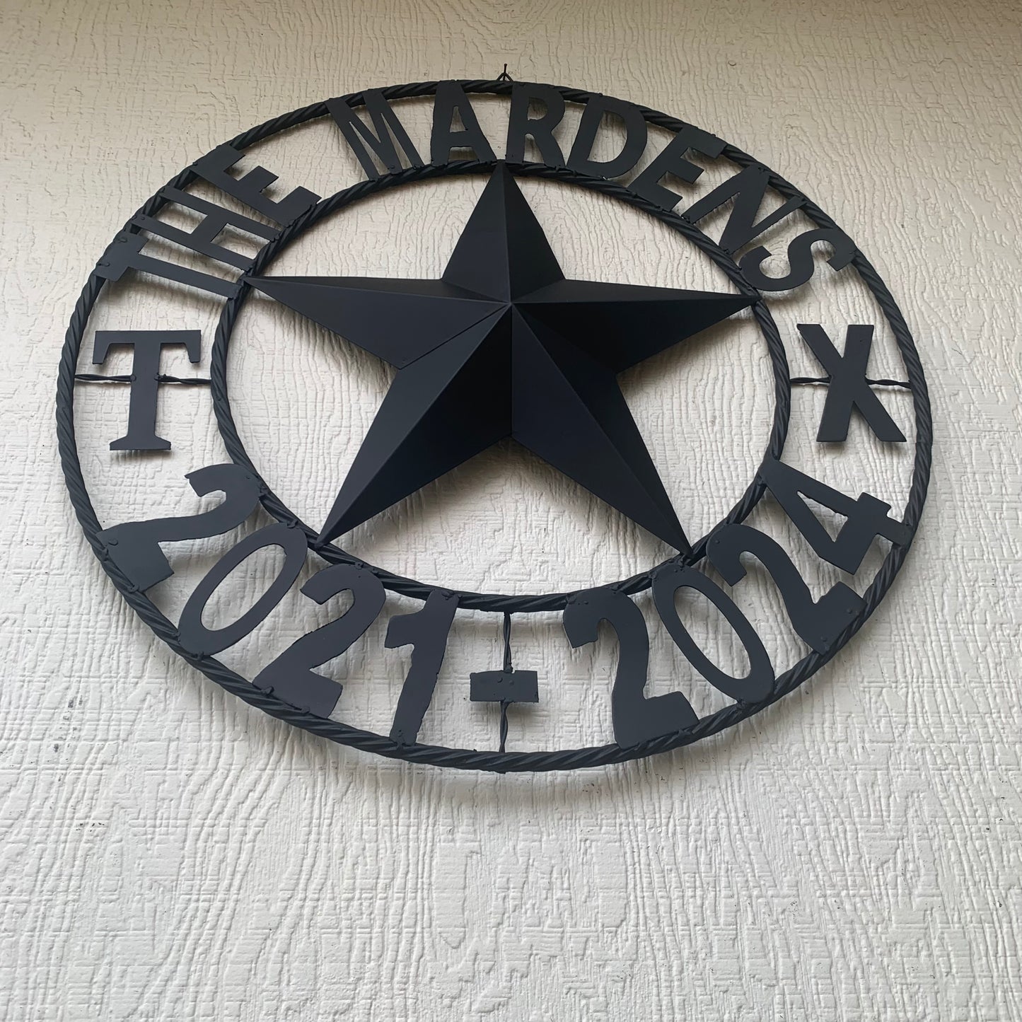 MARDENS STYLE CUSTOM NAME STAR BARN METAL STAR 3d TWISTED ROPE RING WESTERN HOME DECOR RUSTIC BLACK HANDMADE 24",32",36",50"