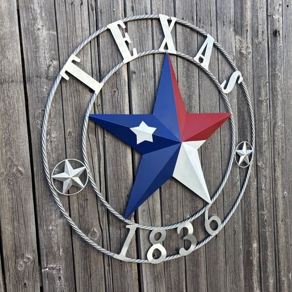 1836 TEXAS 1836 FLAG STAR RED WHITE BLUE TWISTED SILVER RING WESTERN HOME DECOR HANDMADE NEW