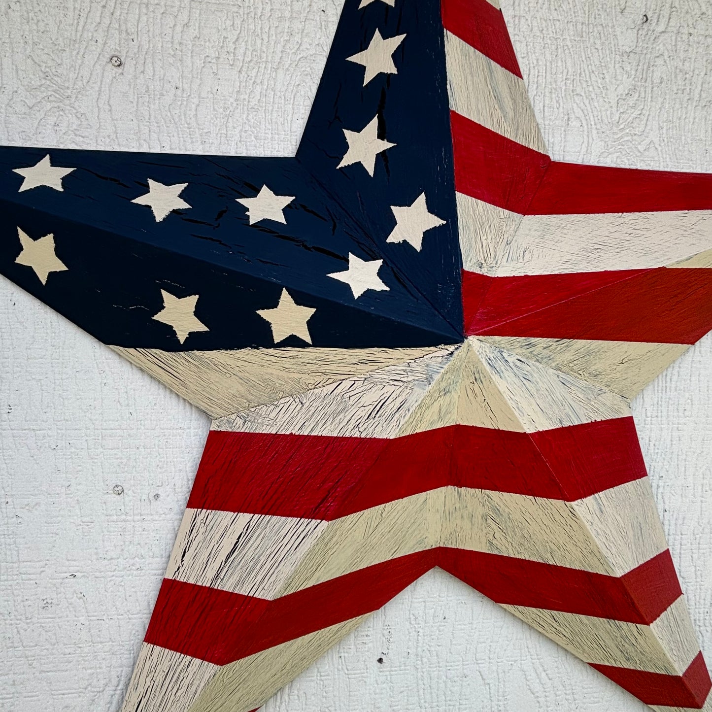 USA FLAG STAR CRACKLE RED IVORY NAVY BLUE METAL BARN STAR METAL WALL ART WESTERN HOME DECOR HANDMADE NEW