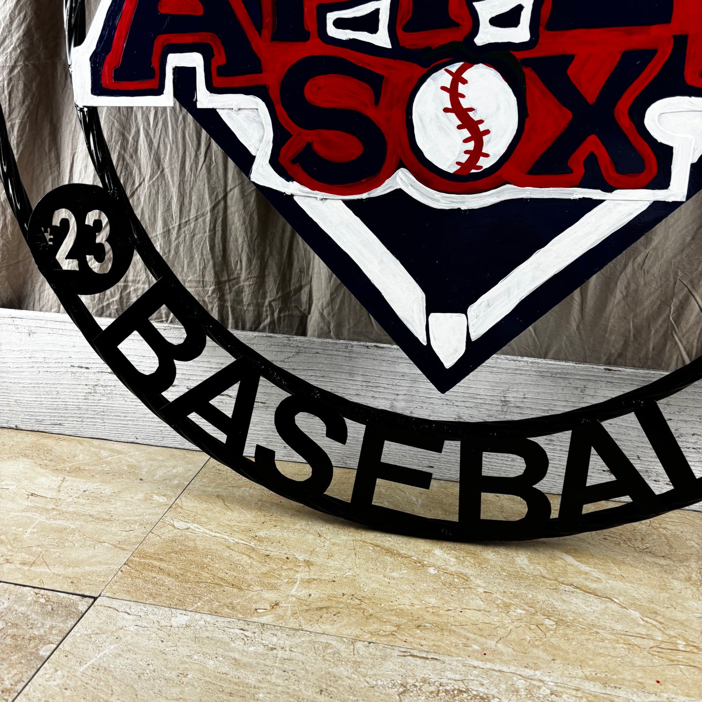 APPLE SOX BASEBALL CUSTOM METAL VINTAGE CRAFT SIGN TEAM NAVY BLUE WHITE RED HANDMADE