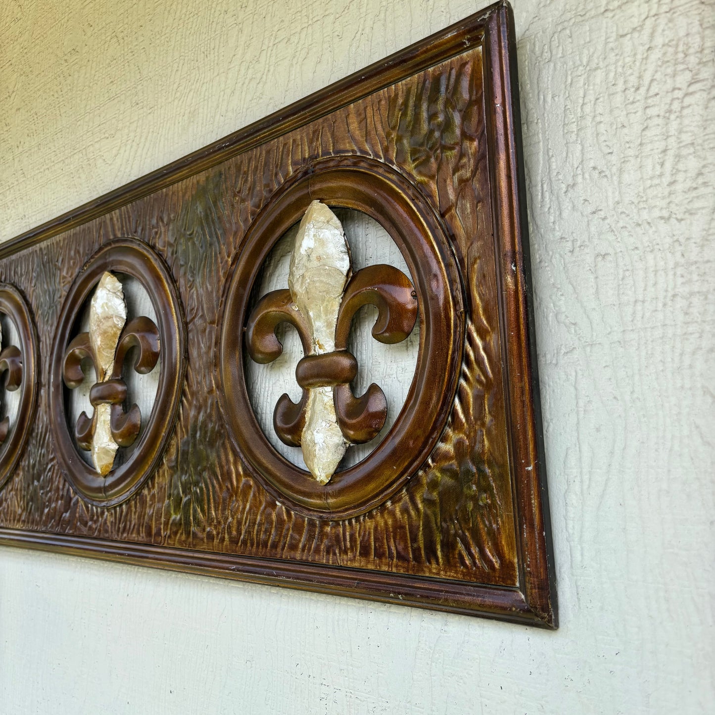 36" FLEUR DE LIS GOLD BROWN RECTANGLE WALL ART WESTERN METAL ART HANDMADE #EH13330