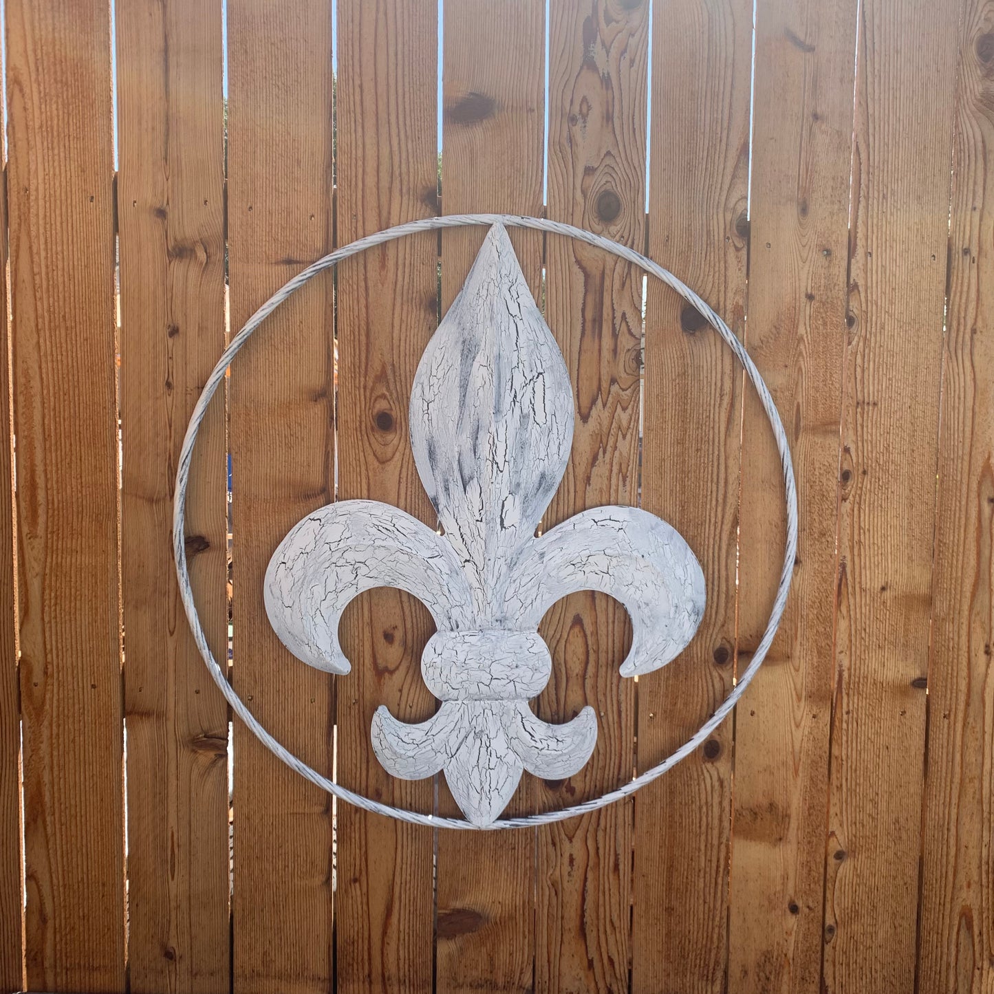 24",36" FLEUR DE LIS METAL CRACKLE WHITE WESTERN HOME DECOR HANDMADE WALL ART NEW #EH10149