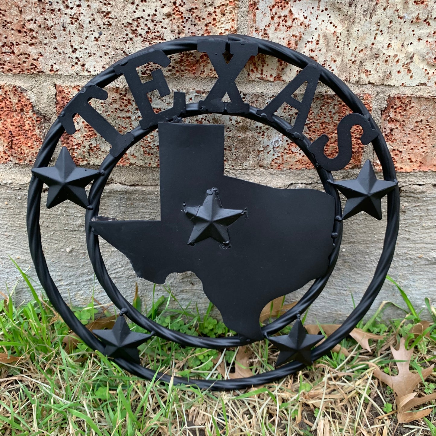 12" STATE OF TEXAS MAP RUSTIC BLACK TWISTED RING METAL SIGN WESTERN HOME DECOR HANDMADE NEW