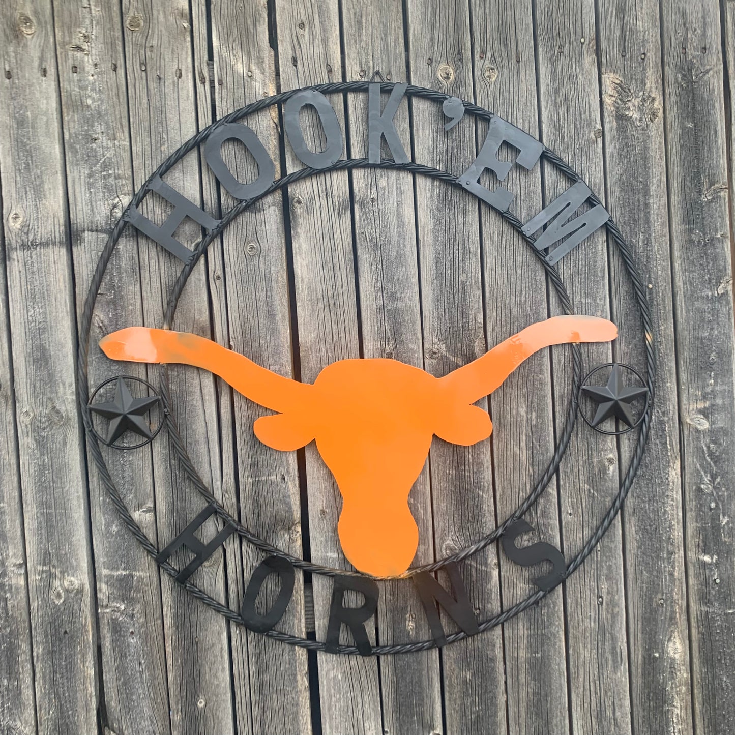 HOOKEM HORNS WITH LONE STAR TEXAS LONGHORNS HOOK EM METAL CUSTOM VINTAGE CRAFT WALL ART TEAM SIGN HANDMADE