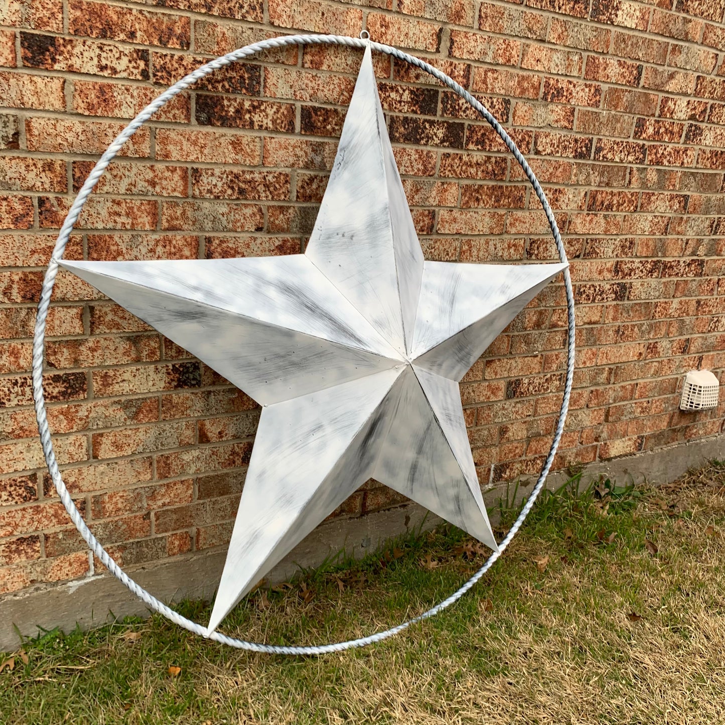 5 FOOT WHITE DISTRESSED STAR TWO TONE TEXTURE BARN STAR METAL LONESTAR TWISTED ROPE RING WESTERN HOME DECOR HANDMADE NEW